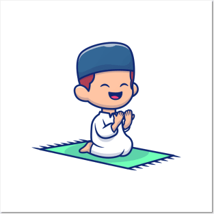 Cute boy moslem sitting and praying Posters and Art